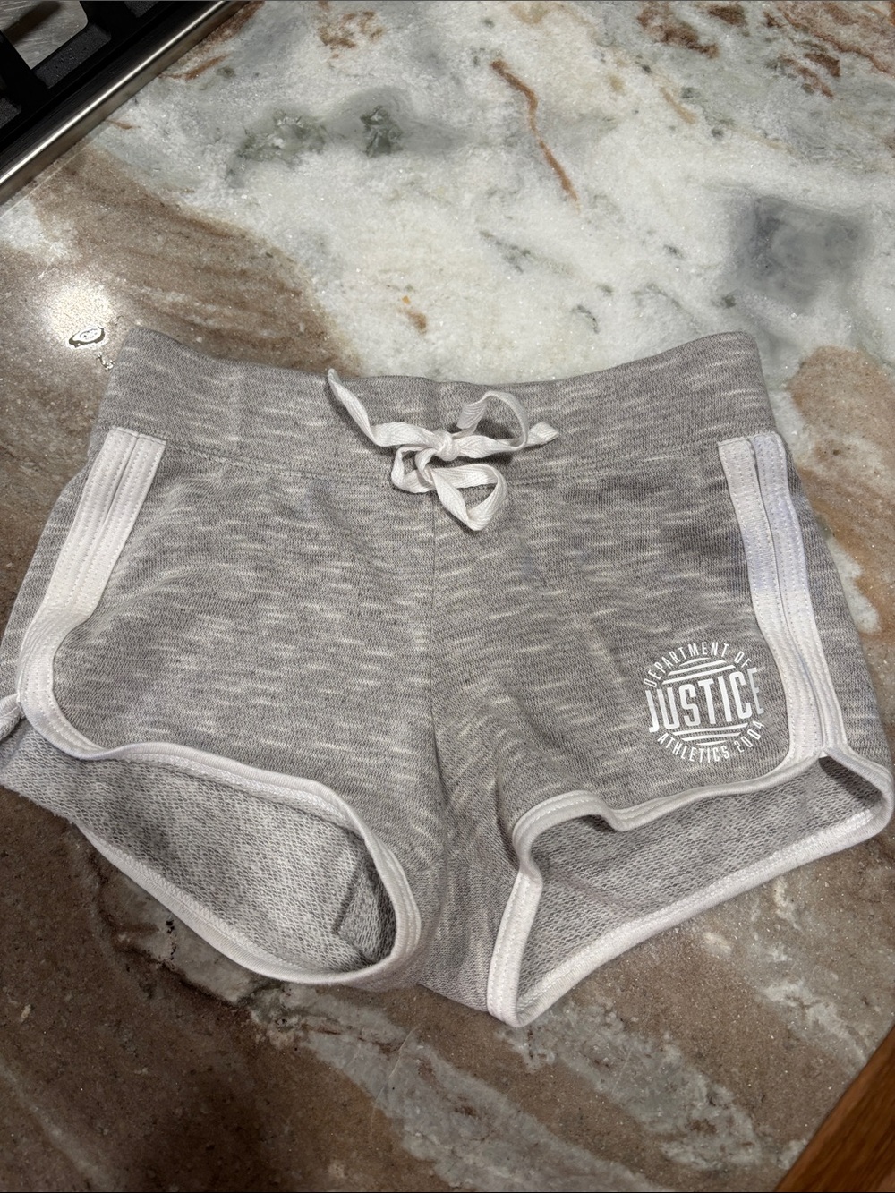 Justice Gray Heather Athletic Lounge Shorts with White Trim- size 6/7